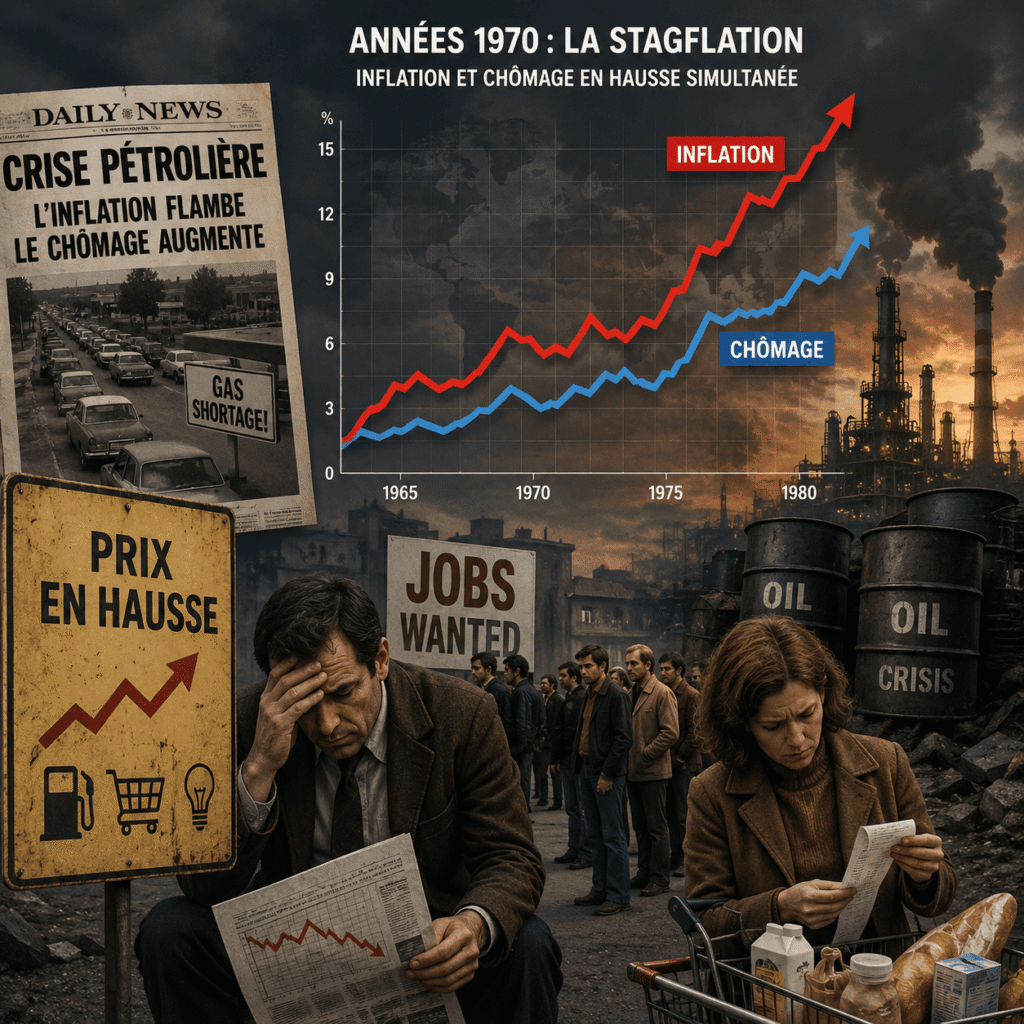 Illustration de la stagflation avec inflation et chômage en hausse